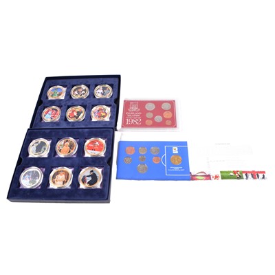 Lot 193 - A collection of silver proof, silver, and plated commemorative coins, medals and First Day Coin Covers.