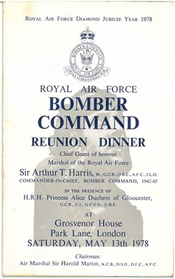 Lot 19 - Royal Air Force Bomber Command Reunion Dinner signed menu, etc.