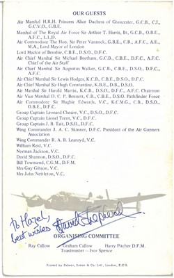 Lot 19 - Royal Air Force Bomber Command Reunion Dinner signed menu, etc.