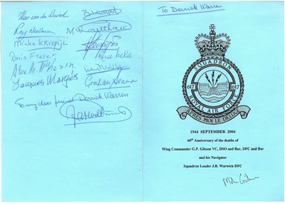 Lot 19 - Royal Air Force Bomber Command Reunion Dinner signed menu, etc.