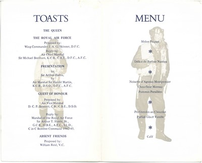 Lot 19 - Royal Air Force Bomber Command Reunion Dinner signed menu, etc.