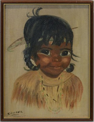 Lot 13 - Simone Pellitun (?), Canadian, 1970s portrait of a Native American girl