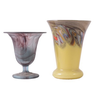 Lot 34 - Monart glass vase, and an Art Deco smoky glass pedestal vase with posy