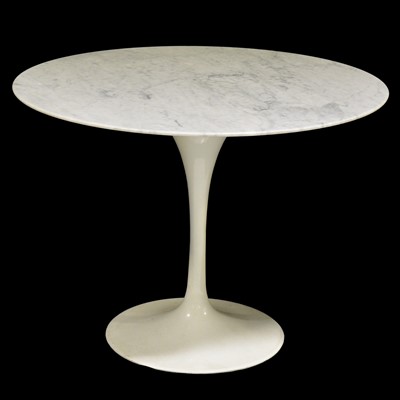 Lot 50 - Set of four white modern Eames style chairs and a marble top 'Tulip' table