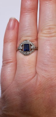 Lot 9 - An Art Deco sapphire and diamond ring.