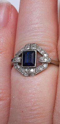 Lot 9 - An Art Deco sapphire and diamond ring.