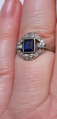 Lot 9 - An Art Deco sapphire and diamond ring.