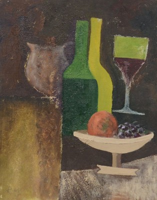 Lot 23 - Ronald Hamilton Moore, Bottles with fruit, 1940; and four other abstract still lifes