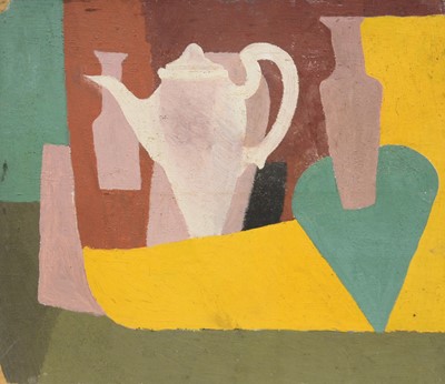 Lot 23 - Ronald Hamilton Moore, Bottles with fruit, 1940; and four other abstract still lifes