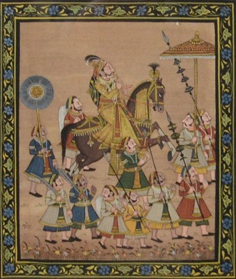 Lot 46 - Two Persian illuminated pages, and three Persian gouache on canvas