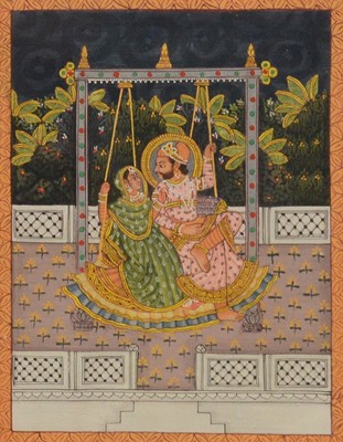 Lot 46 - Two Persian illuminated pages, and three Persian gouache on canvas