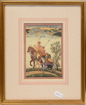 Lot 46 - Two Persian illuminated pages, and three Persian gouache on canvas