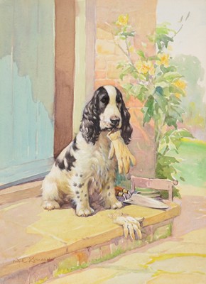 Lot 252 - A E Kennedy, Three dog watercolours and a charcoal drawing