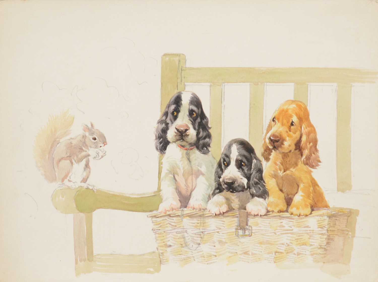 Lot 252 - A E Kennedy, Three dog watercolours and a charcoal drawing