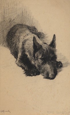 Lot 252 - A E Kennedy, Three dog watercolours and a charcoal drawing