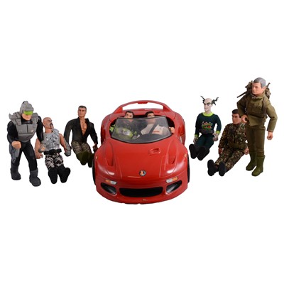 Lot 178 - Hasbro, Action Man - eight figures and a red car, loose, mid 1990s