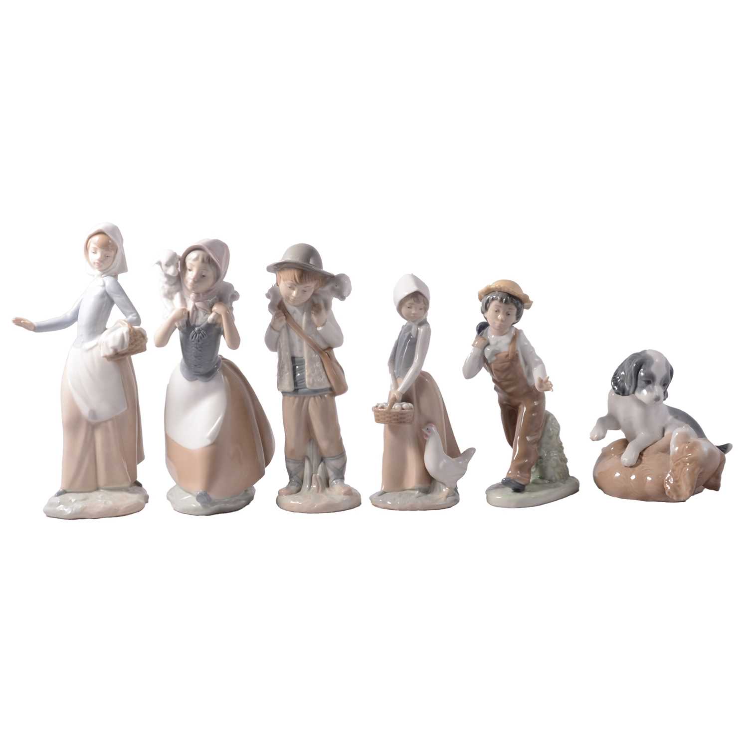 Lot 38 - Nao, six childhood/ farming figurines, and other ceramics
