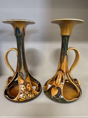 Lot 14 - Unusual pair of Doulton Lambeth Art Nouveau candlesticks