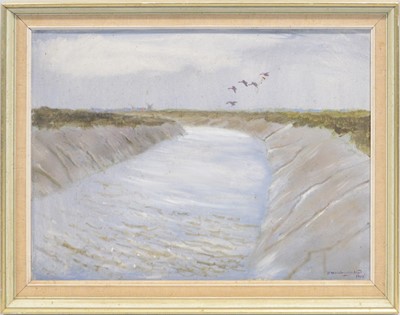 Lot 134 - Denys Watkins-Pitchford, Wildfowl over an estuary.