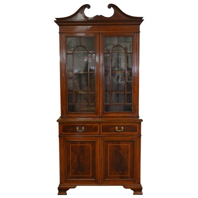 Lot 353 - Edwardian inlaid mahogany bookcase cabinet