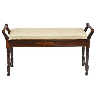 Lot 372 - Edwardian inlaid rosewood and stained wood duet stool
