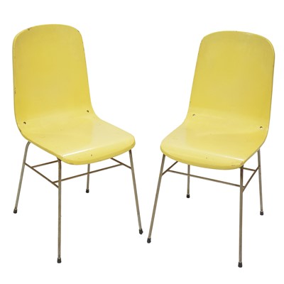 Lot 355 - Pair of vintage painted plywood and chrome kitchen chairs