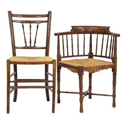 Lot 534 - Walnut corner chair and a beech bedroom chair