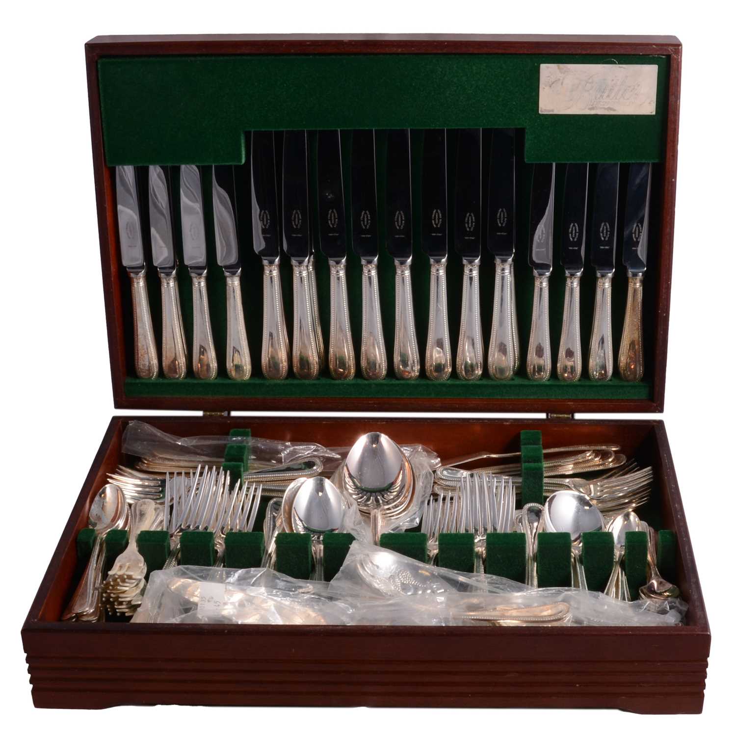 Lot 50 - Twelve place canteen of cutlery, Butler Cavendish bead pattern