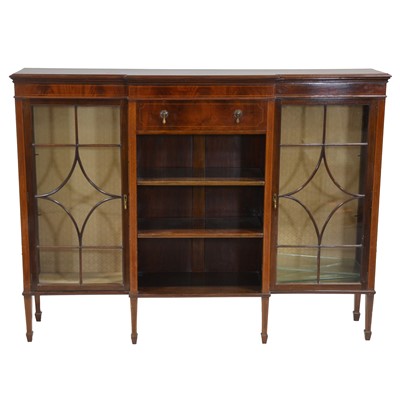Lot 341 - Inlaid mahogany breakfront cabinet