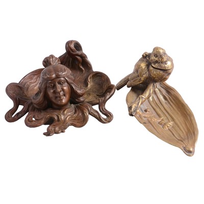 Lot 72 - Art Nouveau bronze inkwell, and another gilt metal inkwell