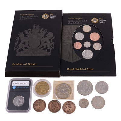 Lot 305 - Small quantity of loose commemorative coins and uncirculated bank notes