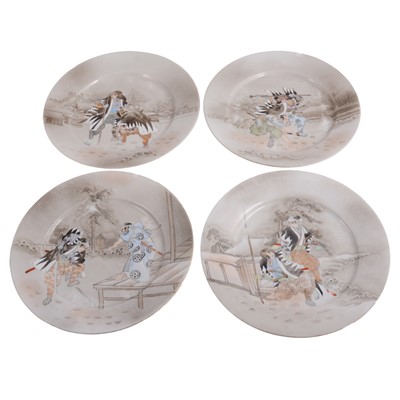 Lot 68 - Four Kutani plates, Meiji, painted with scenes from the Forty Seven Rōnin