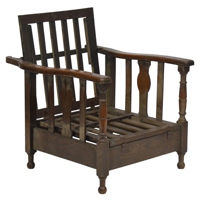 Lot 426 - Edwardian oak framed reclining armchair, (no cushions)
