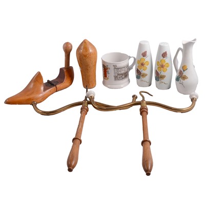Lot 69 - Three vintage Barrister's wig and gown hangers, shoelast, etc