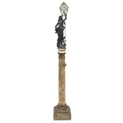 Lot 365 - French pendulum clock, with patinated spelter figure after Moreaux