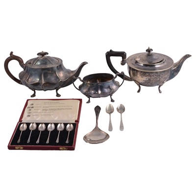 Lot 88 - Set of six silver coffee spoons, assorted flatware, and silverplate