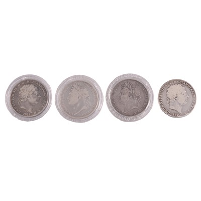 Lot 294 - Two George III crowns, and two George IV crowns.