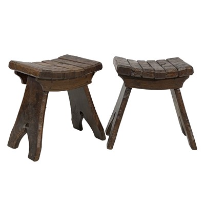 Lot 432 - Pair of elm rustic stools