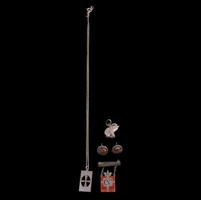 Lot 513 - Georg Jensen - a pair of earstuds, elephant charm, Christian X badge, and Nina Breddal jewellery.