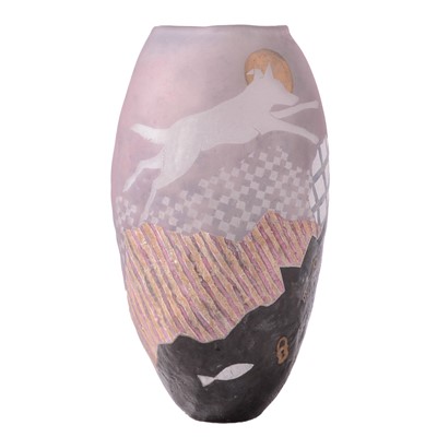 Lot 2 - Liz Lowe art glass vase, Dog and Moon