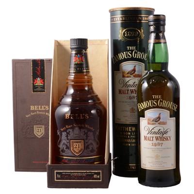 Lot 186 - Bell's 21 year old blended Scotch whisky, and a bottle of 1987 Famous Grouse