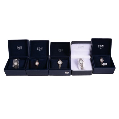 Lot 486 - Eon and Oris - eleven ladies' silver and white metal quartz and manual wind bracelet wristwatches.