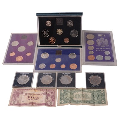 Lot 220 - Collection of British and overseas coins, some silver content, and bank notes.