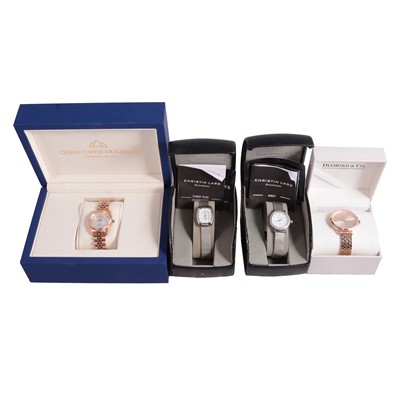 Lot 484 - Ten ladies' diamond set quartz wristwatches, Christophe Duchamp, Lebelle & Son, and others.