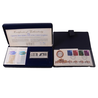 Lot 213 - Two Silver Jubilee silver ingot / medal covers.