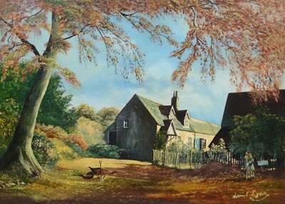 Lot 279 - Lionel Dyer, Figures by a country cottage