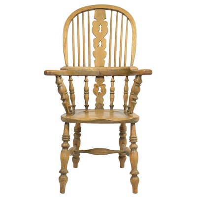 Lot 378 - Elm high back Windsor chair, 20th Century