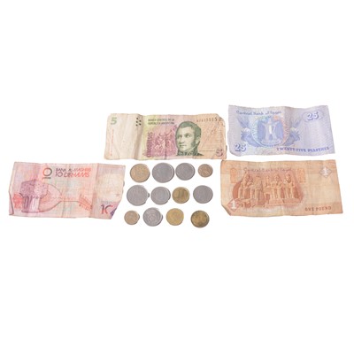 Lot 215 - Collection of British and overseas coins, some silver content, and bank notes.