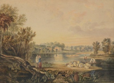 Lot 278 - Ascribed to John Varley, Figures by a lakeside