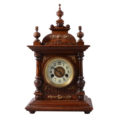 Lot 110 - German stained walnut and beechwood mantel clock